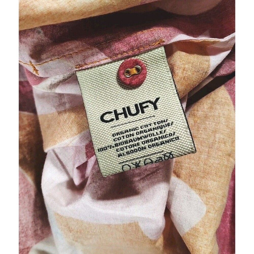 Chufy 100% Organic Cotton Floral Swirl Button Front Mini Dress Shirt Tunic Large - Picture 4 of 10